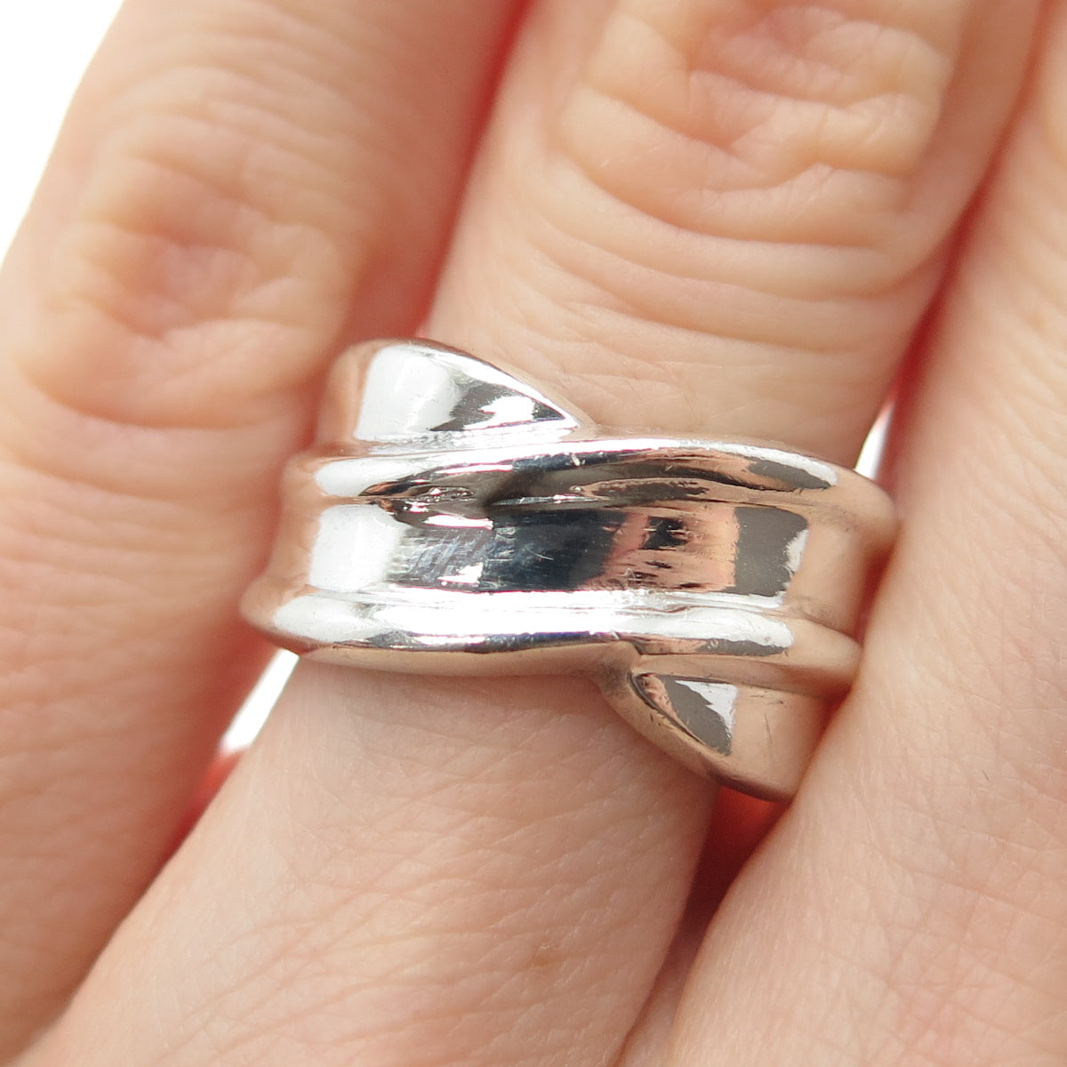 925 Sterling Silver Vintage Modernist Crisscross Ring Size 6.5