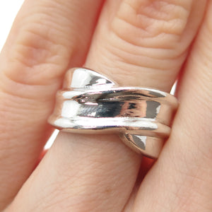925 Sterling Silver Vintage Modernist Crisscross Ring Size 6.5