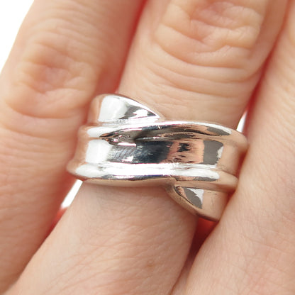 925 Sterling Silver Vintage Modernist Crisscross Ring Size 6.5
