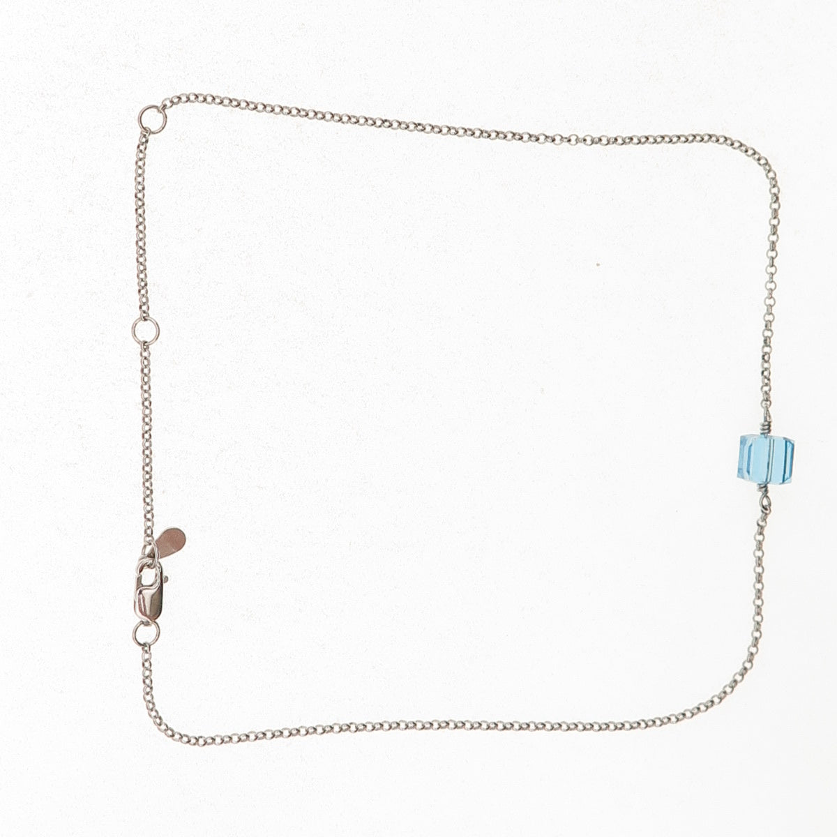 925 Sterling Silver Blue Crystal Rolo Link Anklet / Bracelet 9.25-11.25"