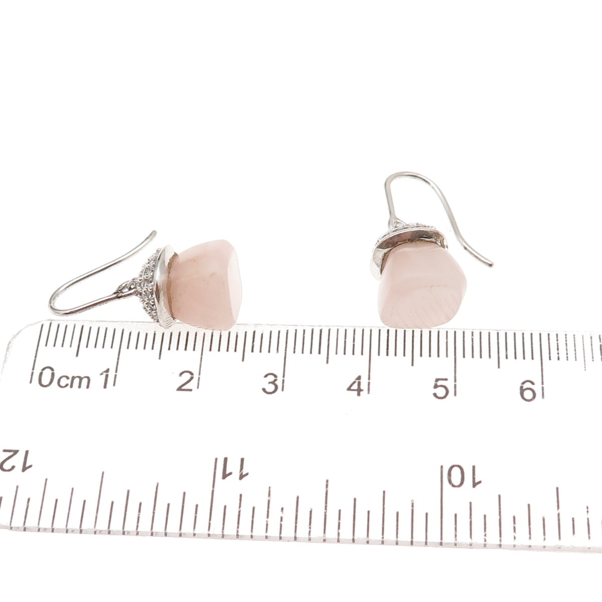 Esprit 925 Sterling Silver Vintage Real Rose Quartz & C Z Dangle Earrings