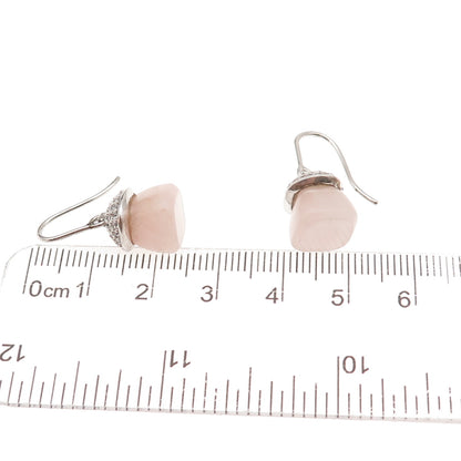 Esprit 925 Sterling Silver Vintage Real Rose Quartz & C Z Dangle Earrings