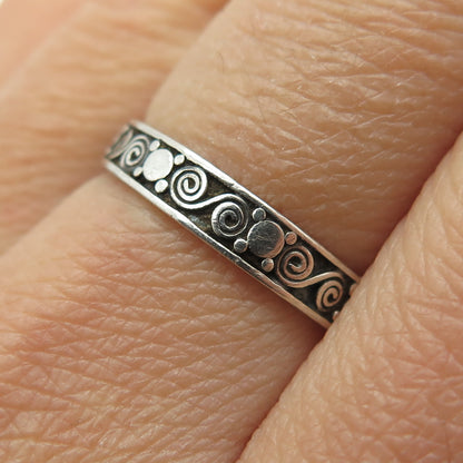 925 Sterling Silver Vintage Spiral Oxidized Band Ring Size 8.25