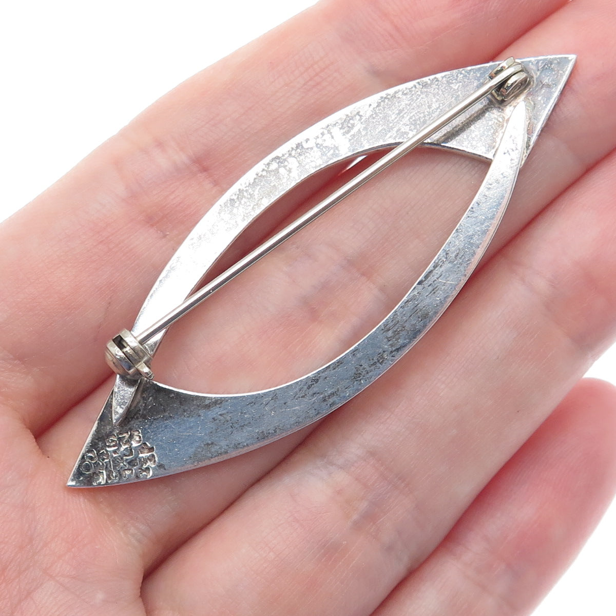 925 Sterling Silver Vintage Mexico Modernist Oxidized Pin Brooch