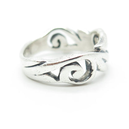 925 Sterling Silver Vintage Swirl Spiral Band Ring Size 7