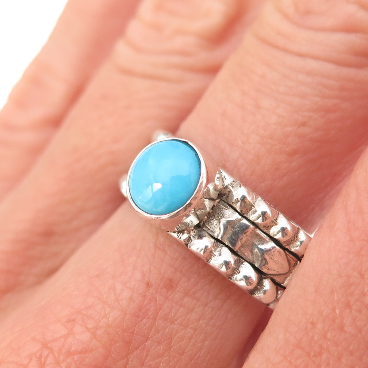925 Sterling Silver Vintage Real Sleeping Beauty Turquoise Ring Size 9.5