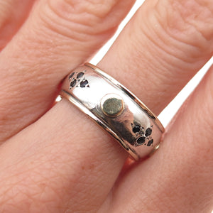 925 Sterling Silver 14K Gold Vintage Real Sapphire Band Ring Size 9