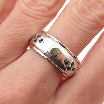 925 Sterling Silver 14K Gold Vintage Real Sapphire Band Ring Size 9