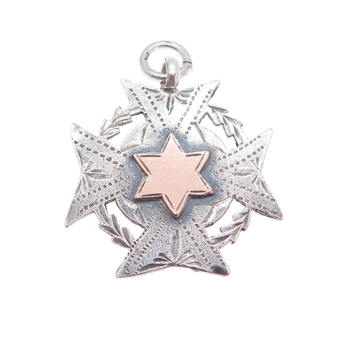 J & R Griffin Sterling Silver 2-Tone Antique 1917 Chester Cross Medal Pendant