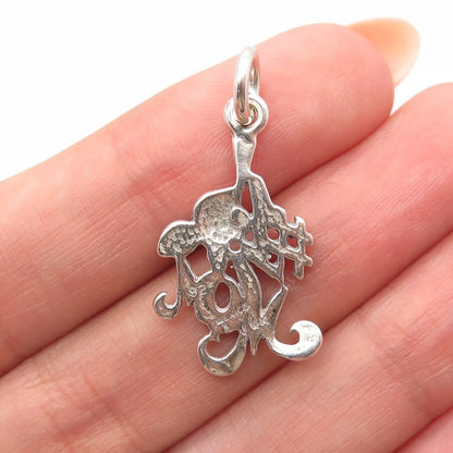 925 Sterling Silver Vintage Mexico "Number 1 Mom" Rose Floral Charm Pendant