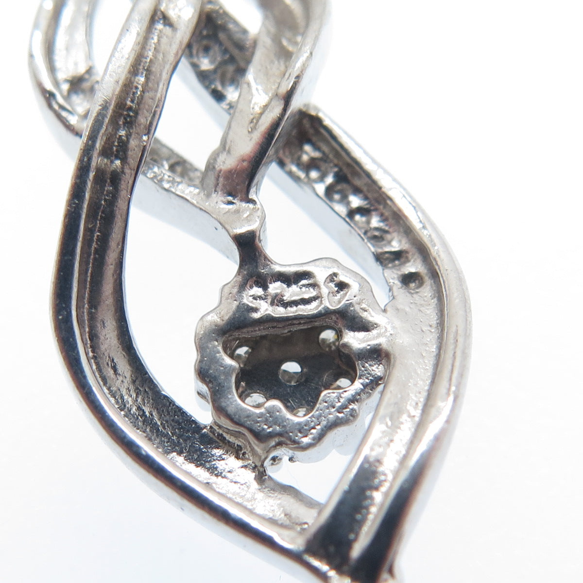 925 Sterling Silver Real Blue & White Diamond Twisted Interlocked Pendant