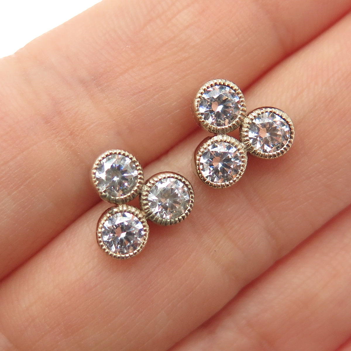 925 Sterling Silver Gold Plated Round-Cut C Z Stud Earrings