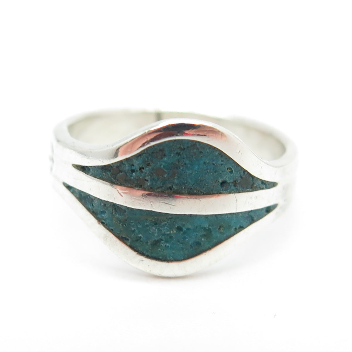 925 Sterling Silver Vintage Mexico Bisbee Turquoise Ring Size 6.75