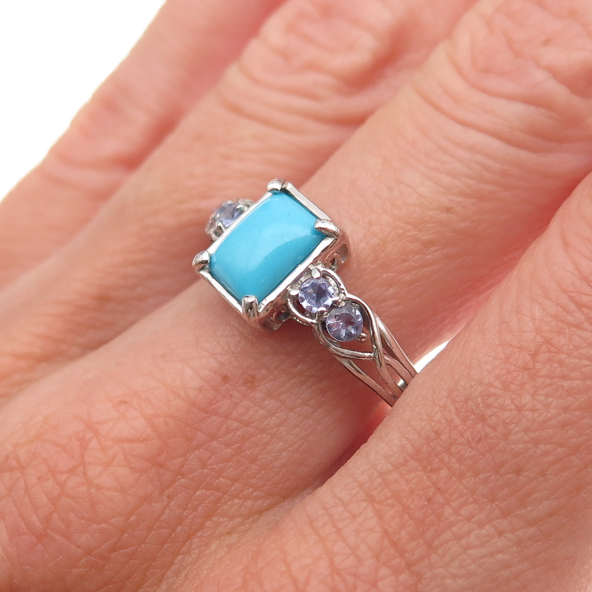 Chuck Clemency 925 Sterling Silver Real Turquoise & Tanzanite Ring Size 8