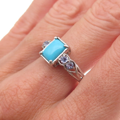 Chuck Clemency 925 Sterling Silver Real Turquoise & Tanzanite Ring Size 8