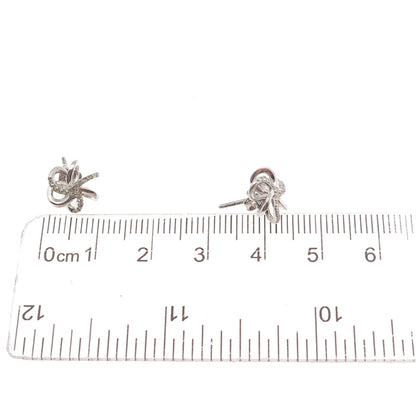 925 Sterling Silver Real Round-Cut Diamond Floral Stud Earrings