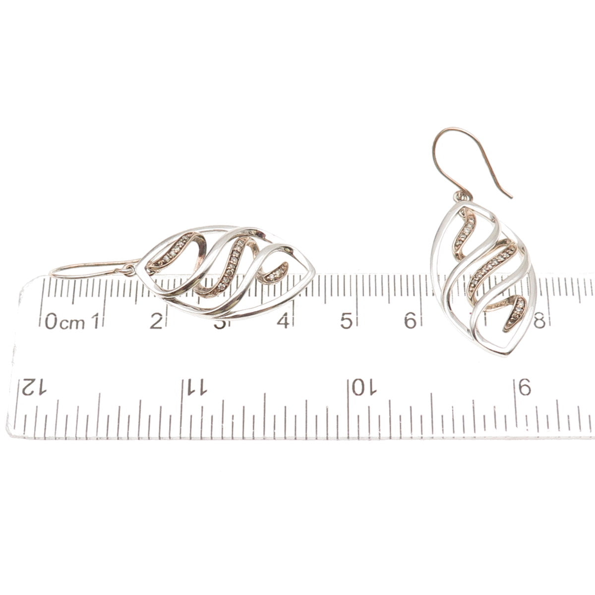925 Sterling Silver Real Round-Cut Diamond Petal Dangle Earrings
