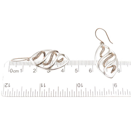 925 Sterling Silver Real Round-Cut Diamond Petal Dangle Earrings