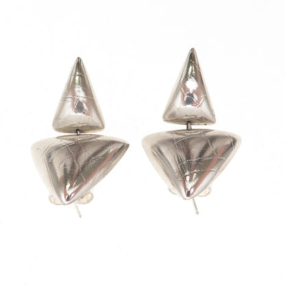 925 Sterling Silver Vintage Modernist Triangle Dangle Earrings