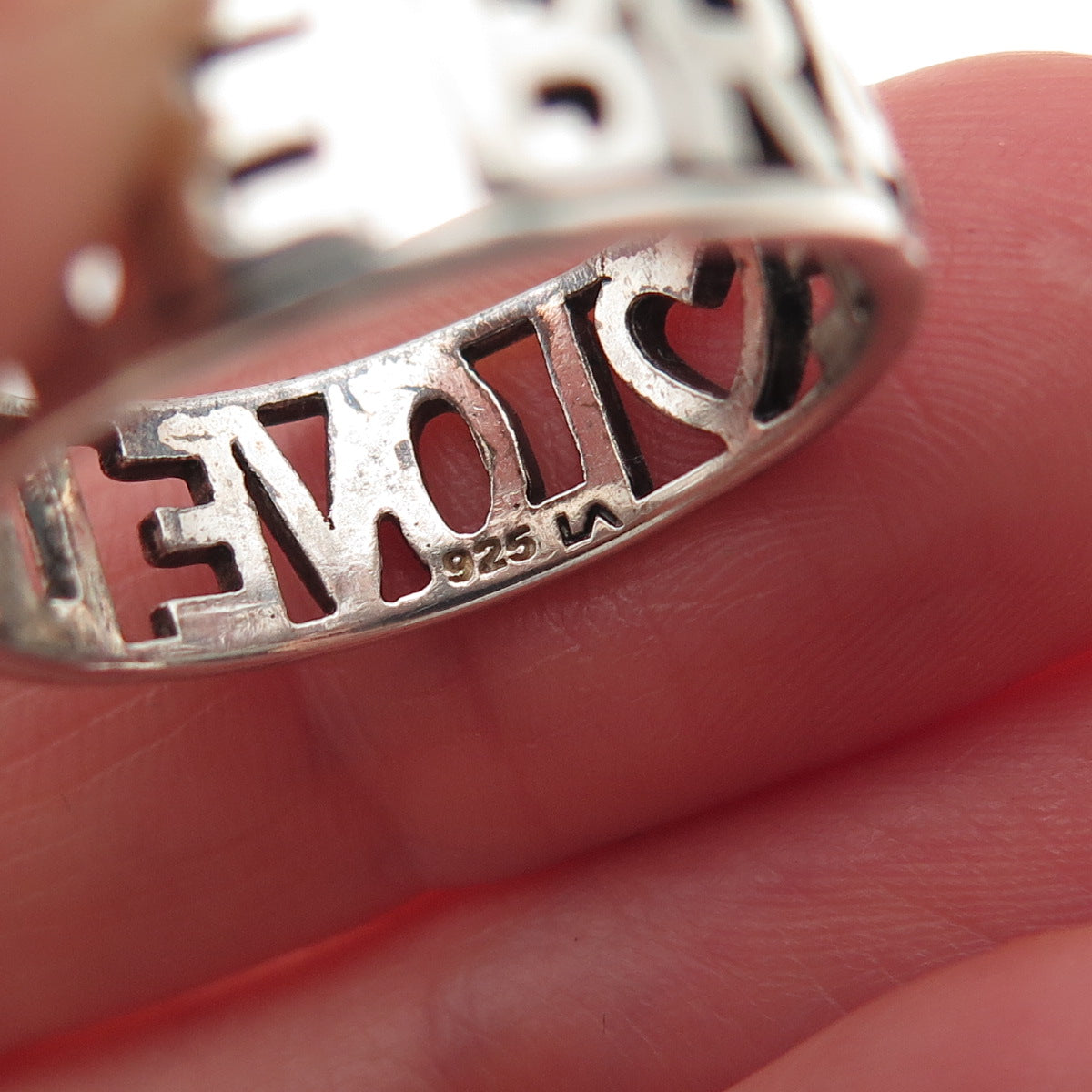 925 Sterling Silver Vintage Love Life Be Brave Oxidized Band Ring Size 8.25