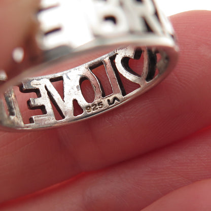 925 Sterling Silver Vintage Love Life Be Brave Oxidized Band Ring Size 8.25