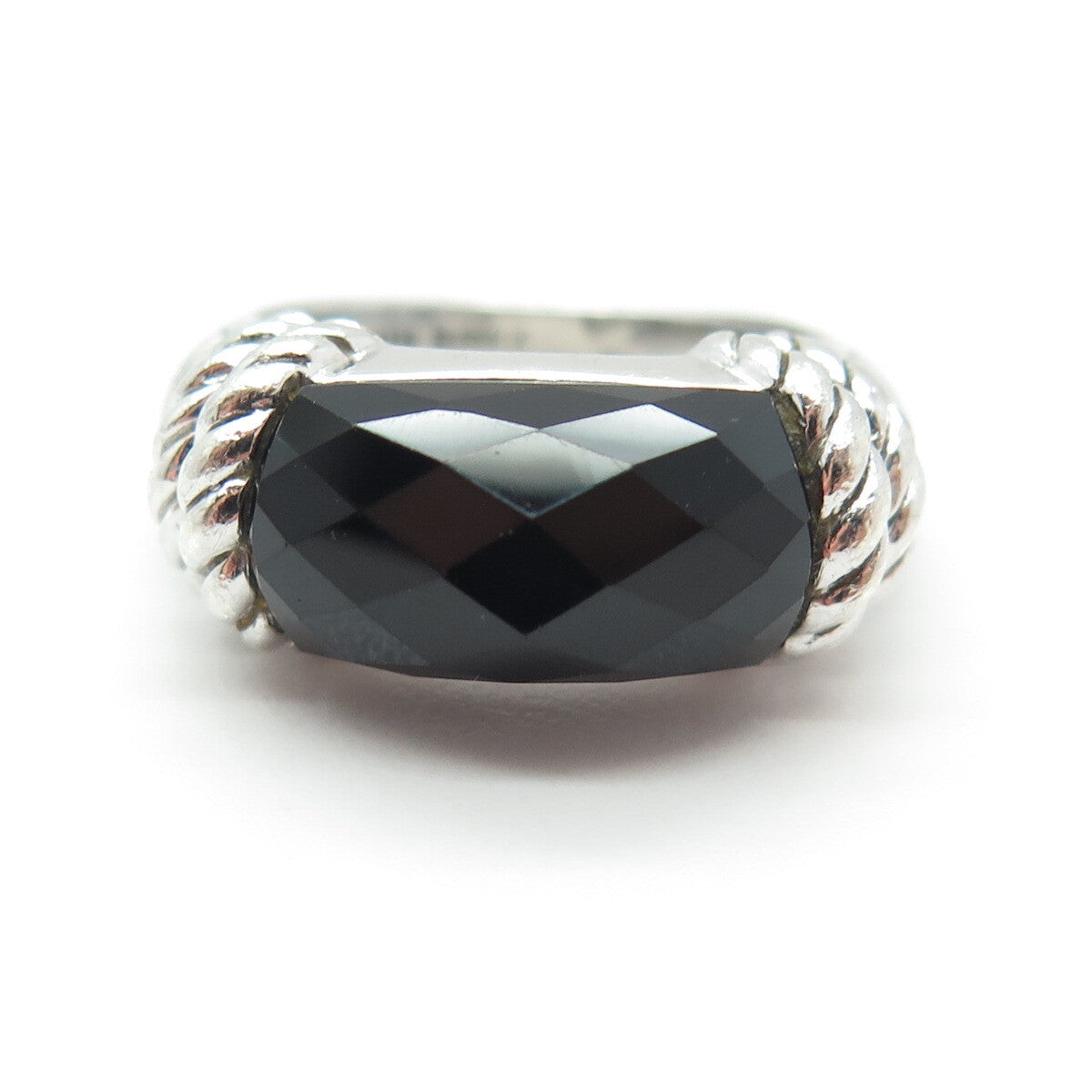 JUDITH RIPKA 925 Sterling Silver Vintage Black Onyx Gem Twisted Ring Size 6