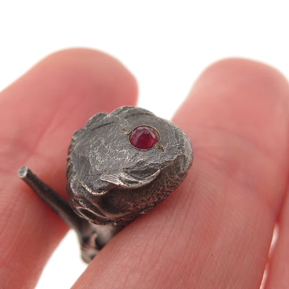 925 Sterling Silver Real Diamond & Ruby High Heel Oxidized 3D Mini Charm Pendant