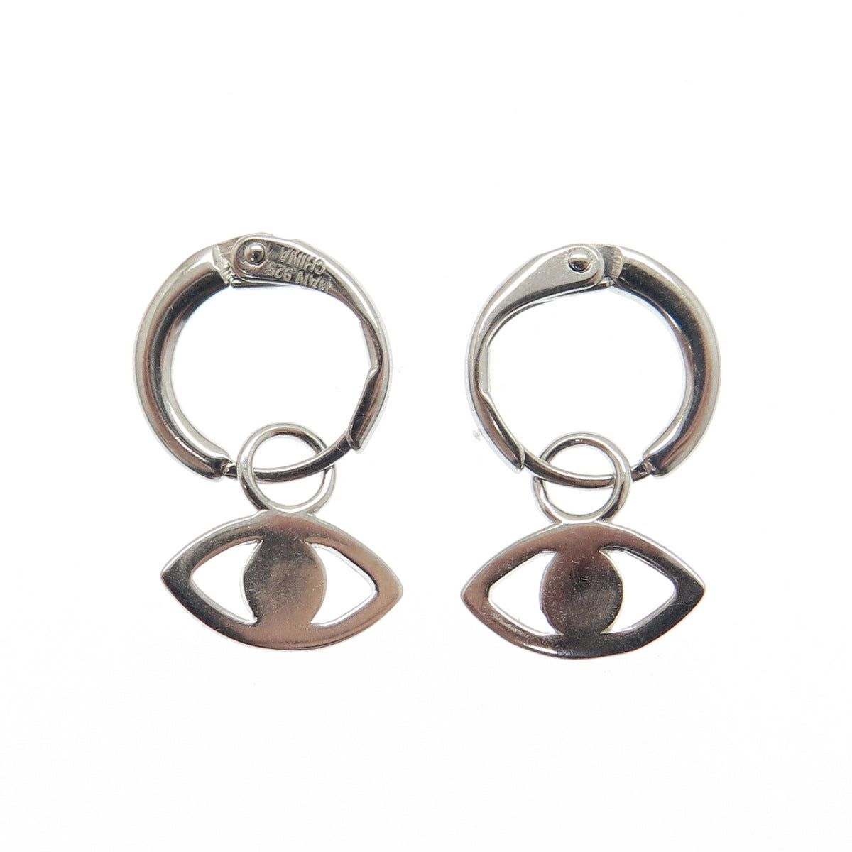 HAN 925 Sterling Silver Evil's Eye Charm Hoop Earrings