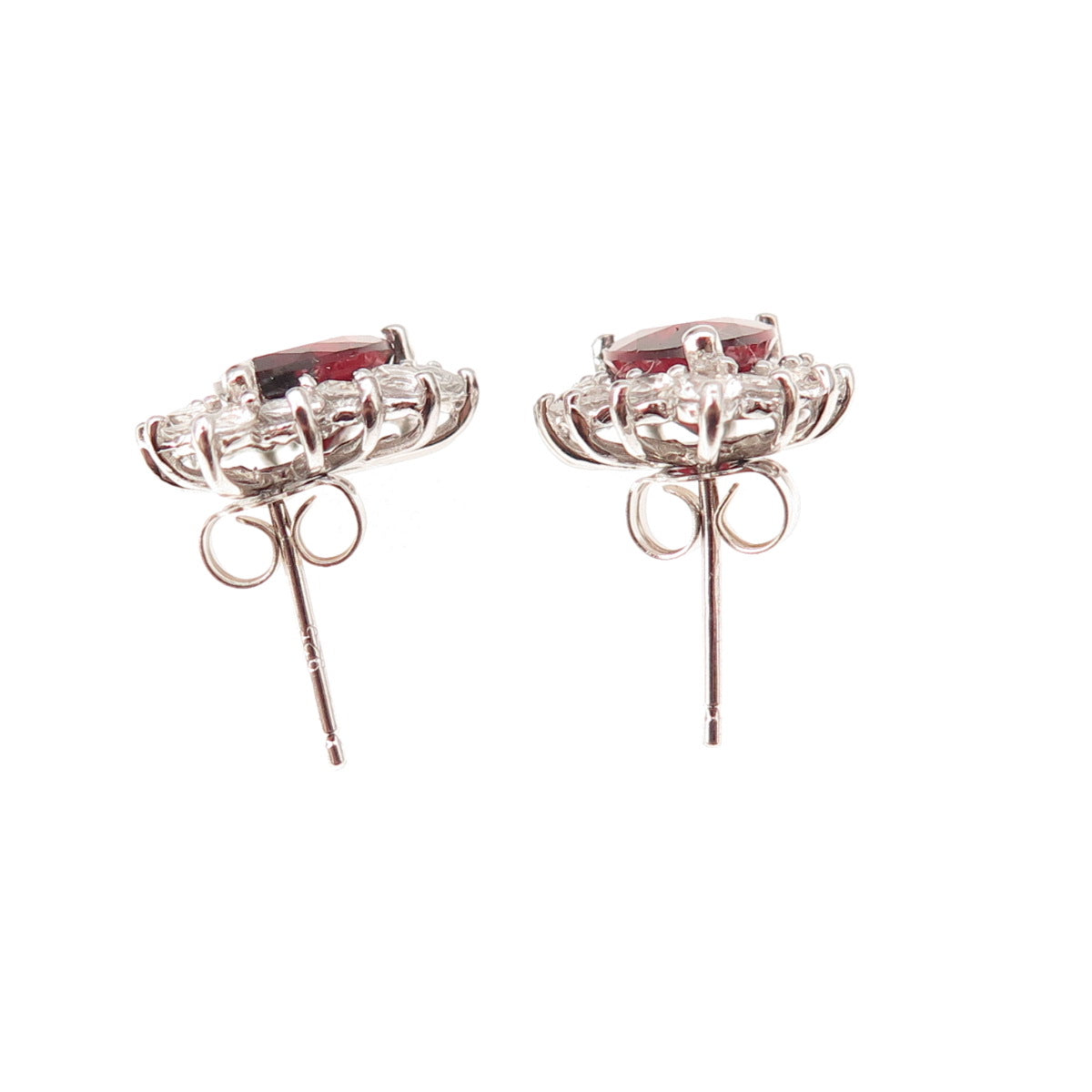 Harold Trujillo 925 Sterling Silver Real Red Garnet & C Z Teardrop Earrings