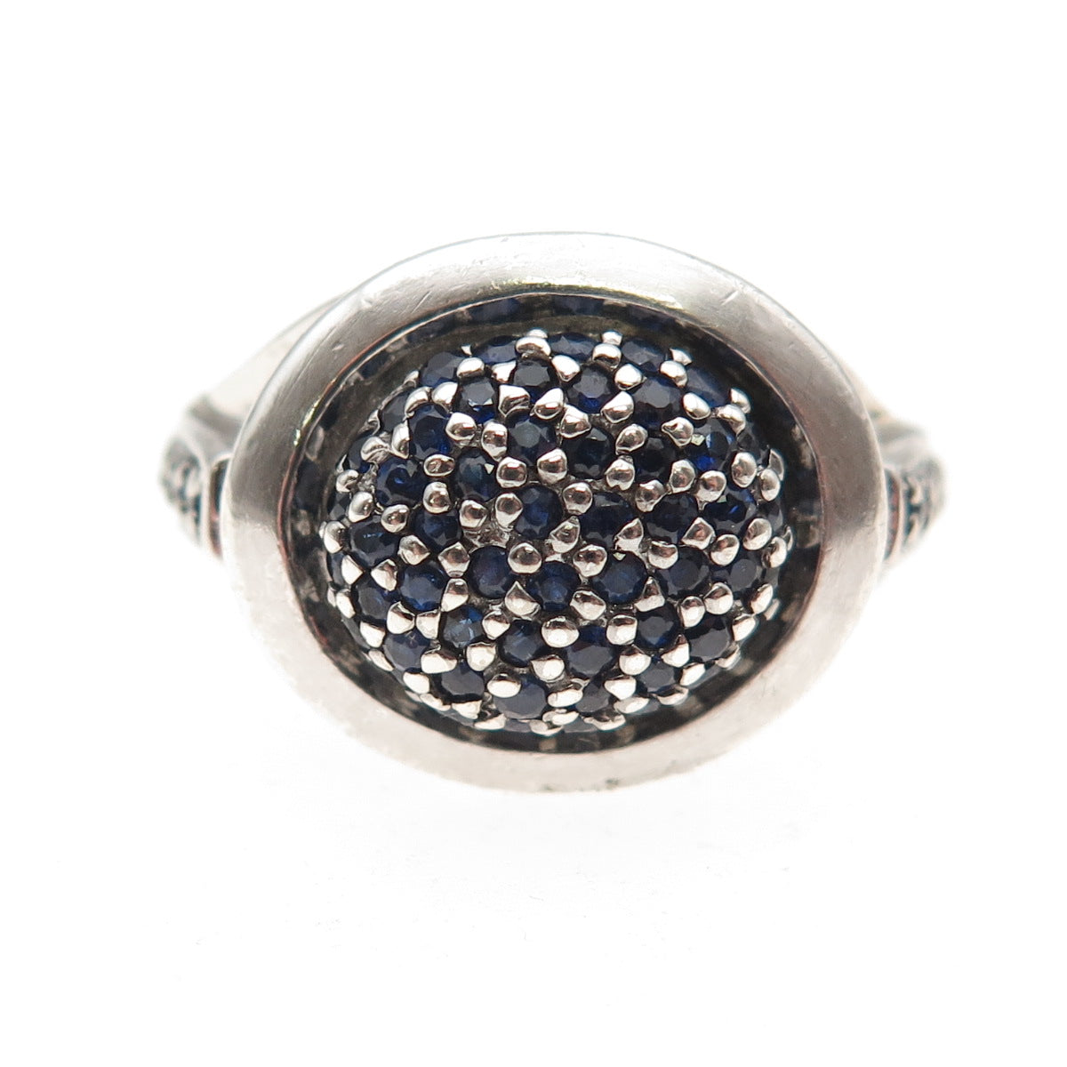 925 Sterling Silver Real Round-Cut Sapphire Ring Size 7.75