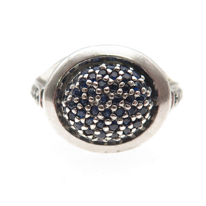 925 Sterling Silver Real Round-Cut Sapphire Ring Size 7.75
