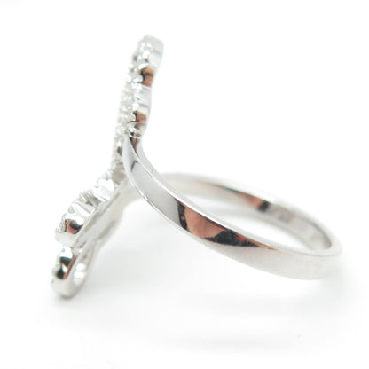 925 Sterling Silver Pave C Z Couple of Butterfly Ring Size 8