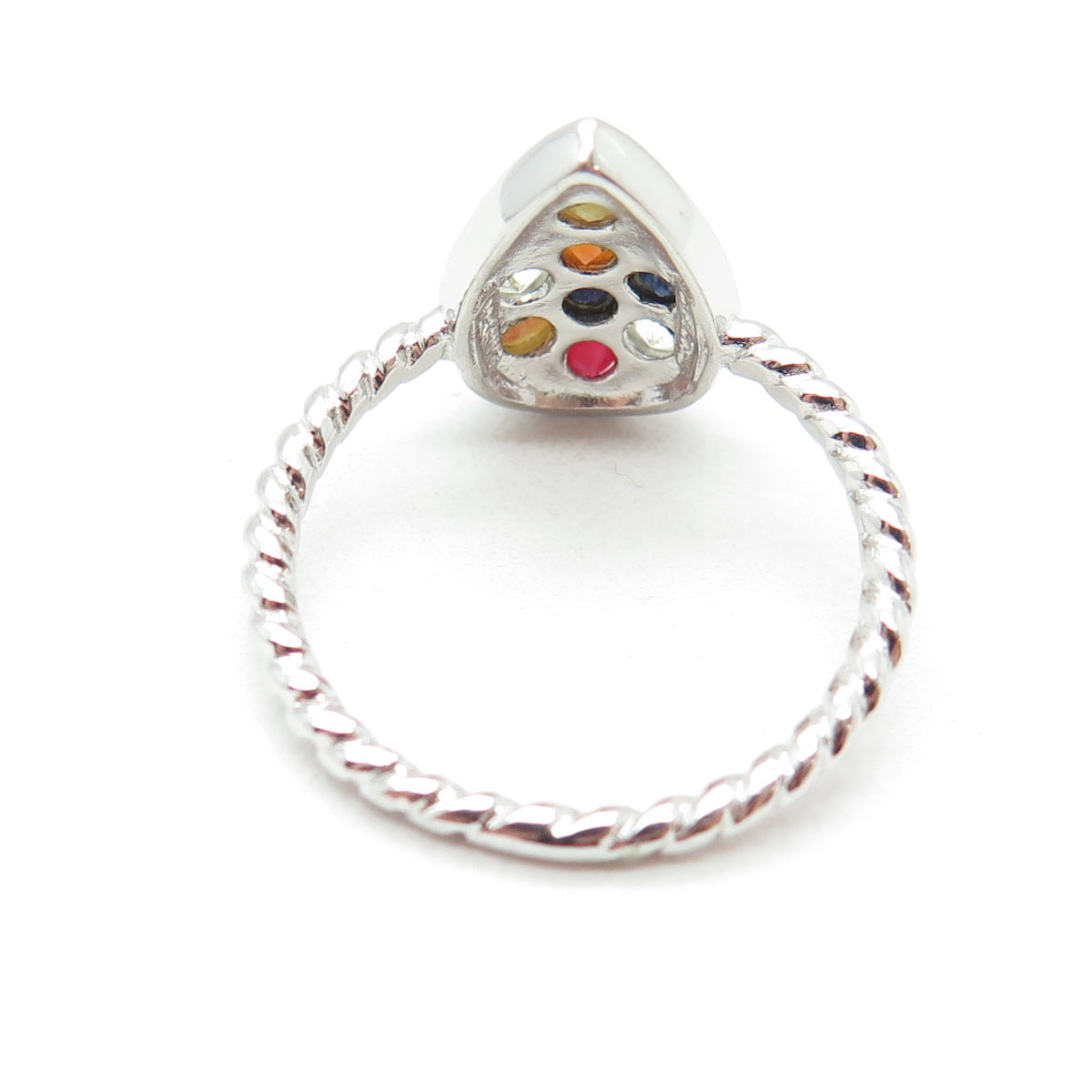 925 Sterling Silver Real Multi-Color Sapphire & White Topaz Teardrop Ring Size 8