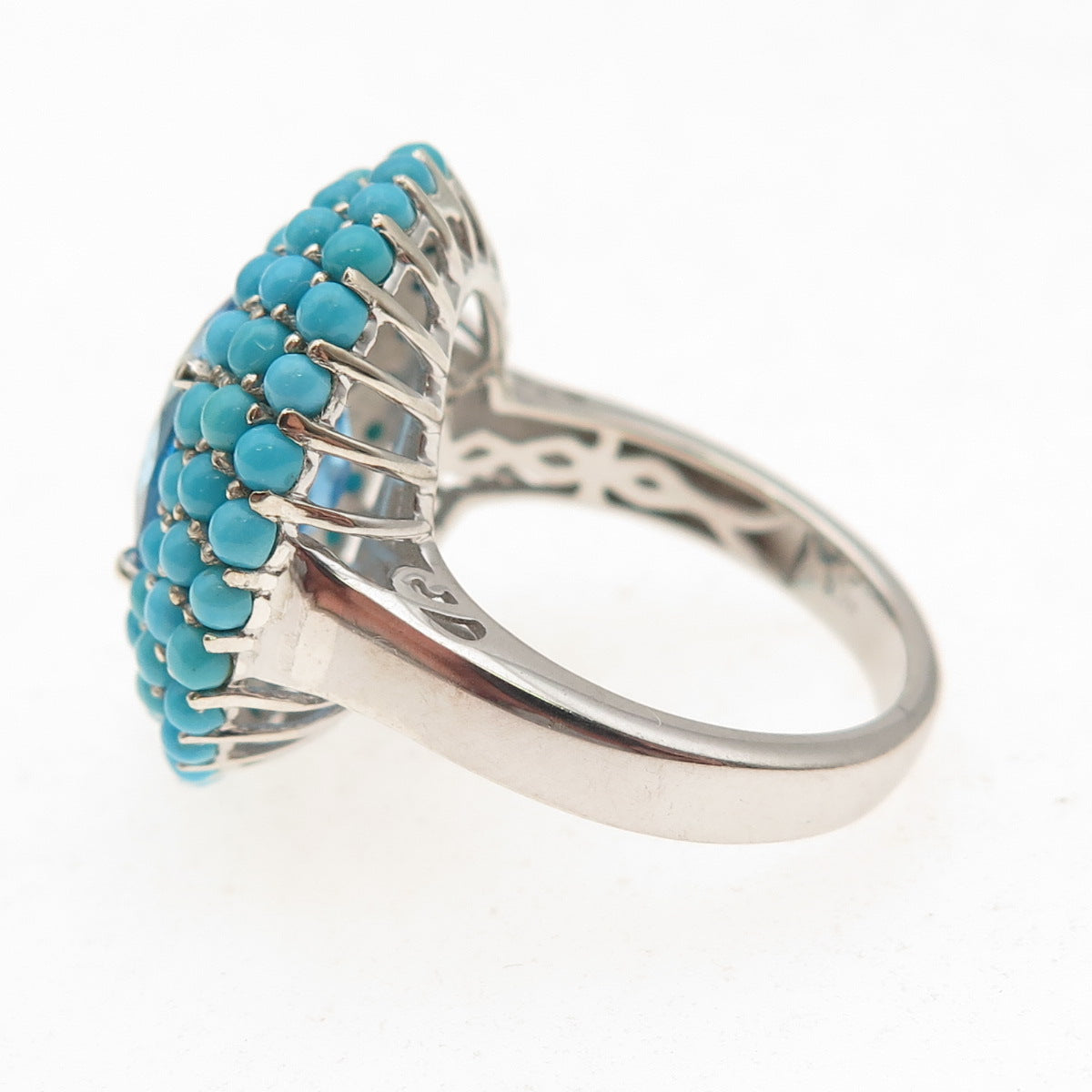 Chuck Clemency 925 Sterling Blue Topaz & Sleeping Beauty Turquoise Ring Size 8