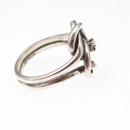 925 Sterling Silver Vintage Real White Topaz Love Knot Oxidized Ring Size 6.75