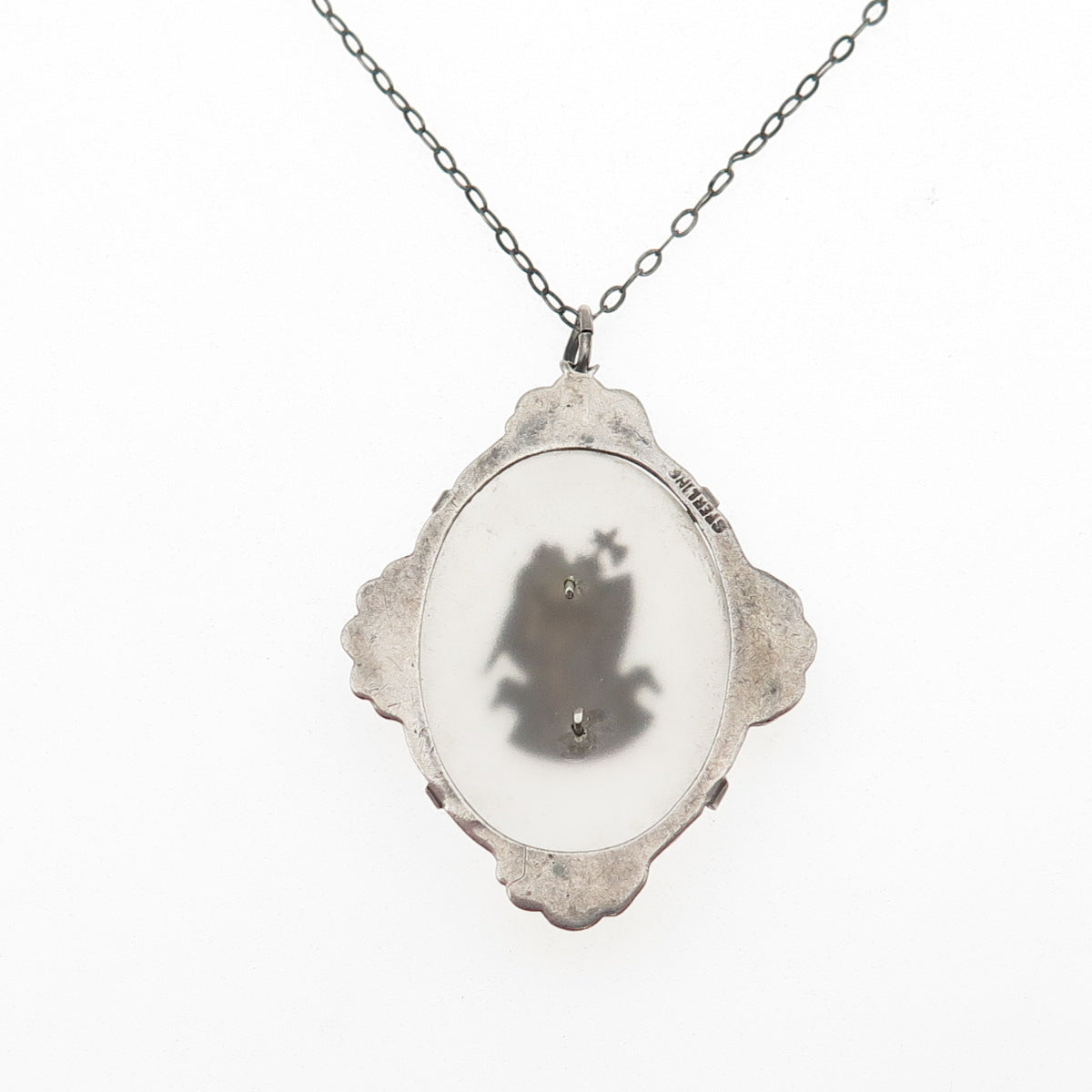 925 Sterling Antique Real Marcasite Camphor Frosted Glass Phi Alpha Necklace 16"