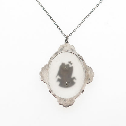 925 Sterling Antique Real Marcasite Camphor Frosted Glass Phi Alpha Necklace 16"