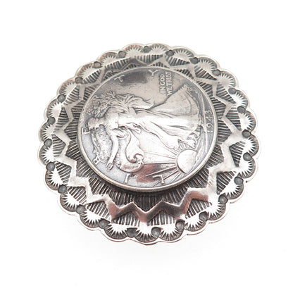 Buffalo Dancer Old Pawn 900 & 925 Silver Antique 1943 Liberty Half Dollar Buckle