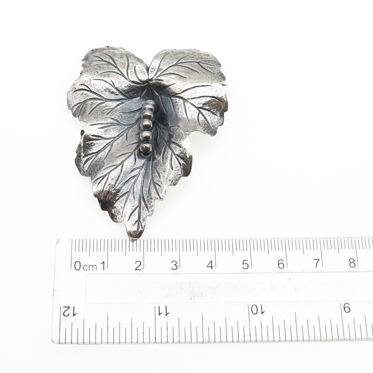 925 Sterling Silver Vintage Floral Leaf Oxidized Pin Brooch