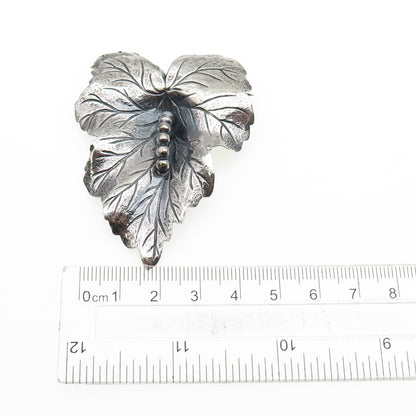 925 Sterling Silver Vintage Floral Leaf Oxidized Pin Brooch