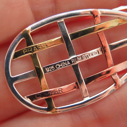 ROBERT LEE MORRIS 925 Sterling Brass & Copper Vintage Woven Teardrop Pendant