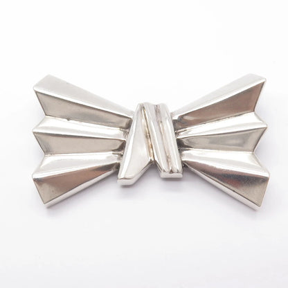 925 Sterling Silver Vintage Bow Ribbed Pin Brooch