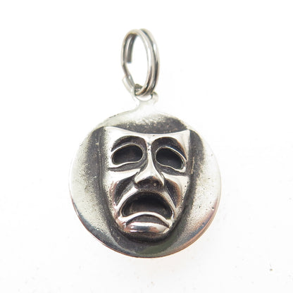 925 Sterling Silver Vintage Sock & Buskin Tragedy Comedy Masks Charm Pendant