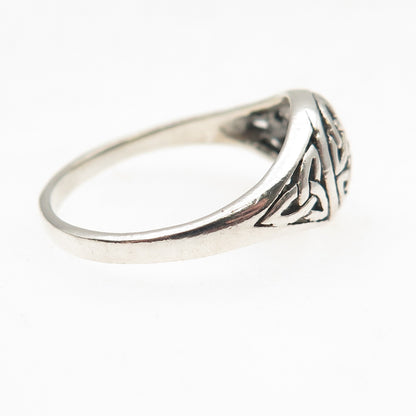 925 Sterling Silver Vintage Celtic Trinity Knot Oxidized Ring Size 10.25