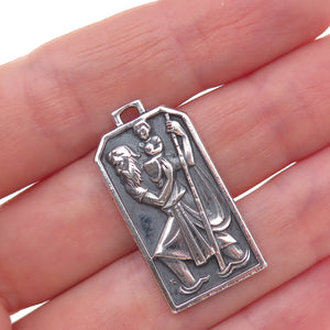 Wells 925 Sterling Silver Vintage Saint Christopher Oxidized Charm Pendant