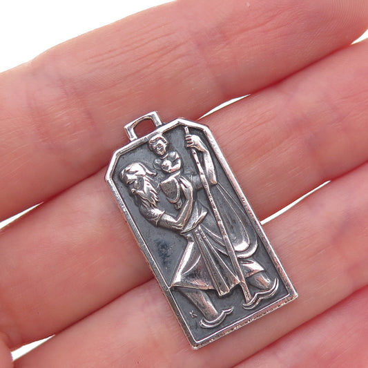 Wells 925 Sterling Silver Vintage Saint Christopher Oxidized Charm Pendant