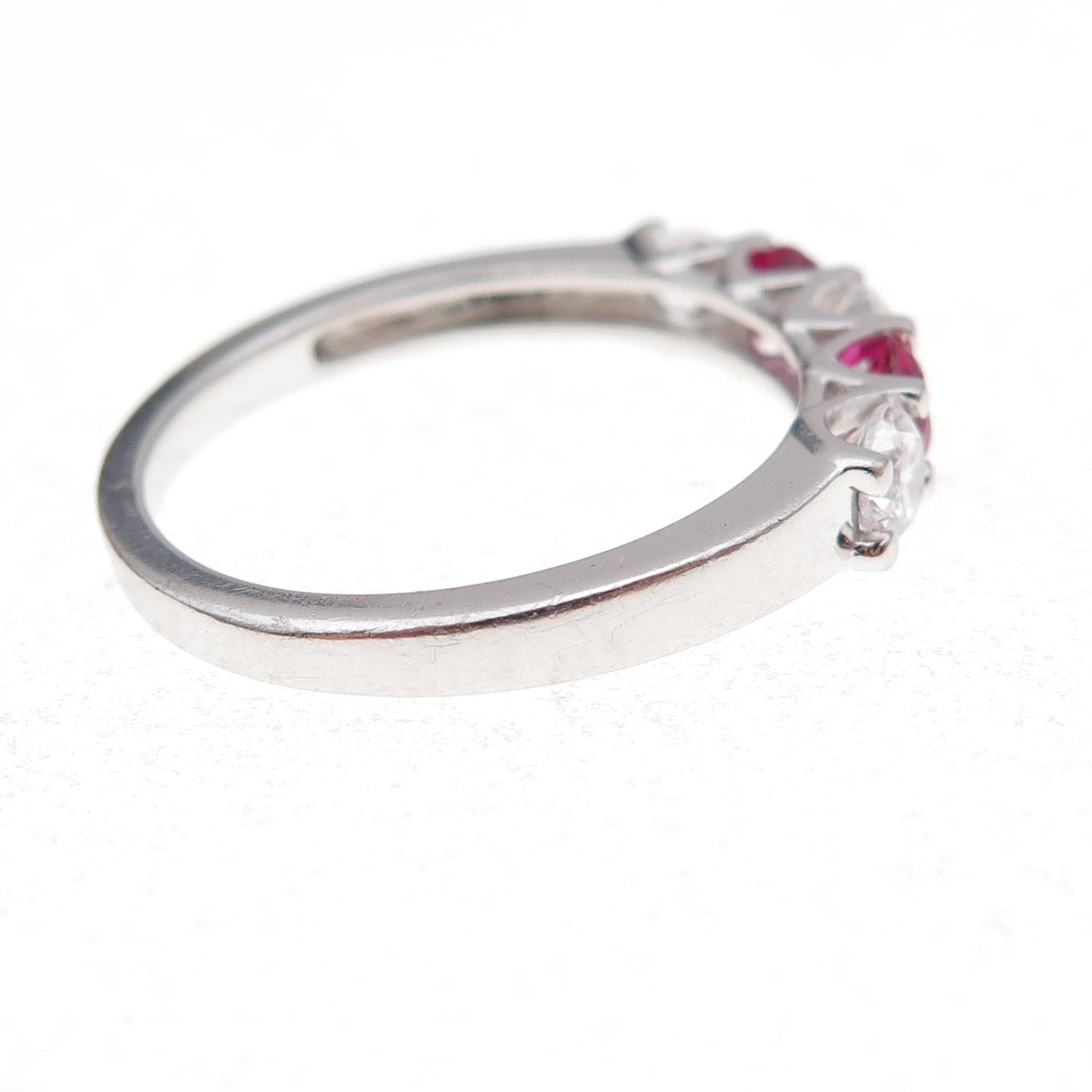 925 Sterling Silver Round-Cut Lab-Created Ruby & C Z Ring Size 9.25