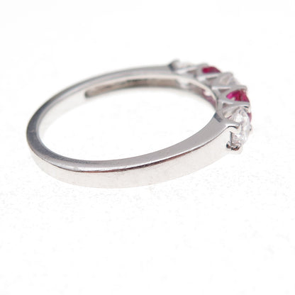 925 Sterling Silver Round-Cut Lab-Created Ruby & C Z Ring Size 9.25