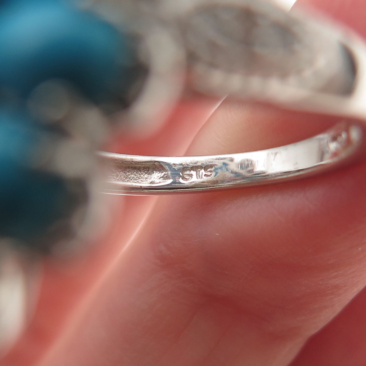 Chuck Clemency 925 Sterling Silver Real Turquoise & White Topaz Ring Size 8