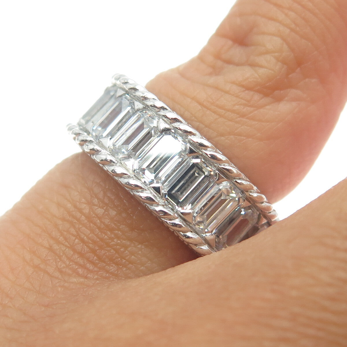 JUDUTH RIPKA 925 Sterling Silver Baguette-Cut C Z Half Eternity Ring Size 5